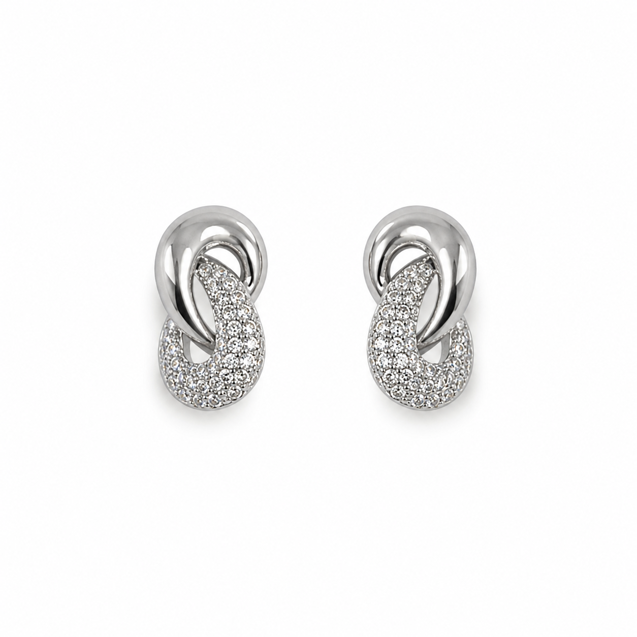 Silver Earrings With Knot Design & Strass