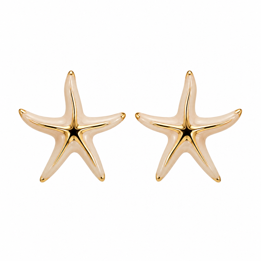 Gold&White Starfish Earrings