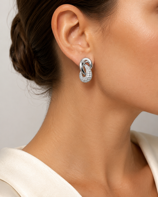 Silver Earrings With Knot Design & Strass