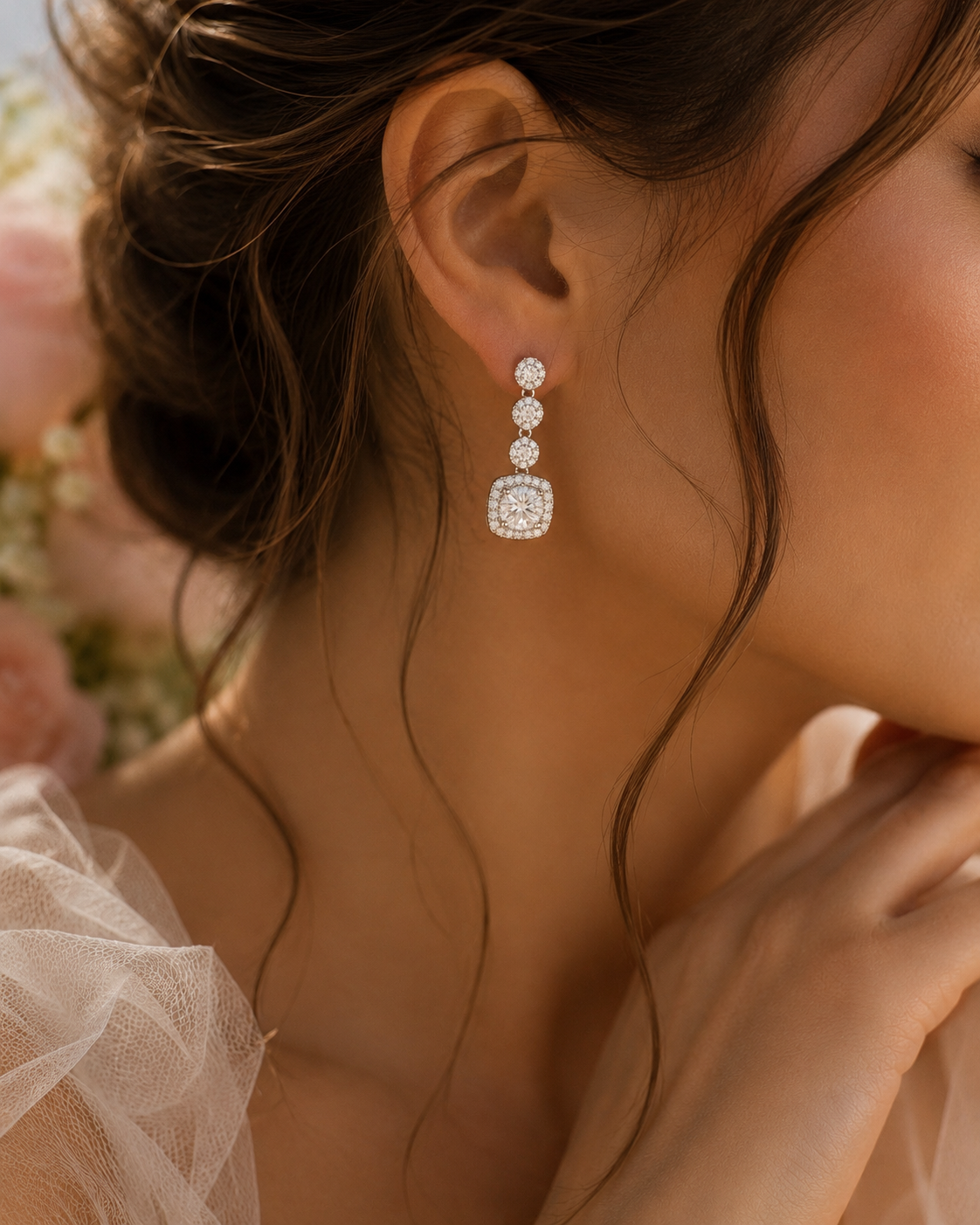 Silver Bridal Earrings With Zirconia